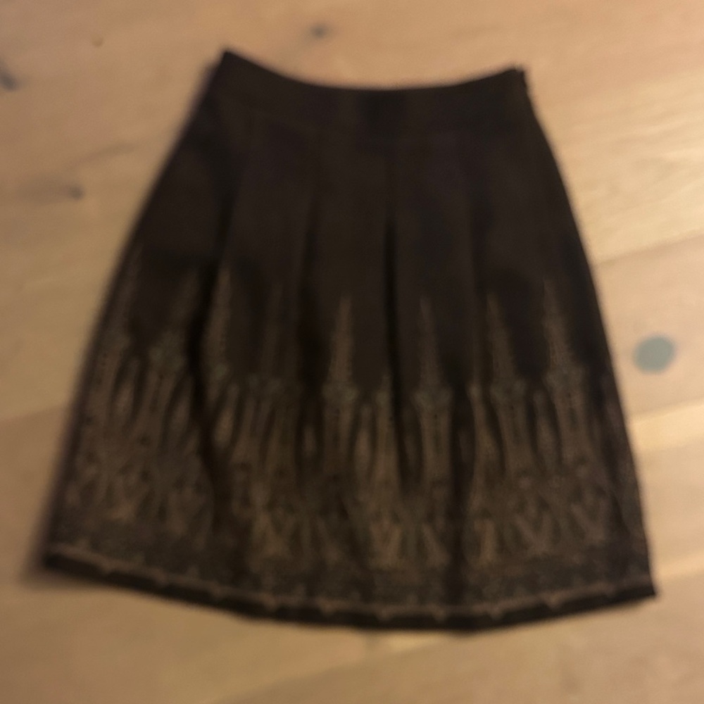 LOFT Brown A-Line Skirt with Embroidery 4P